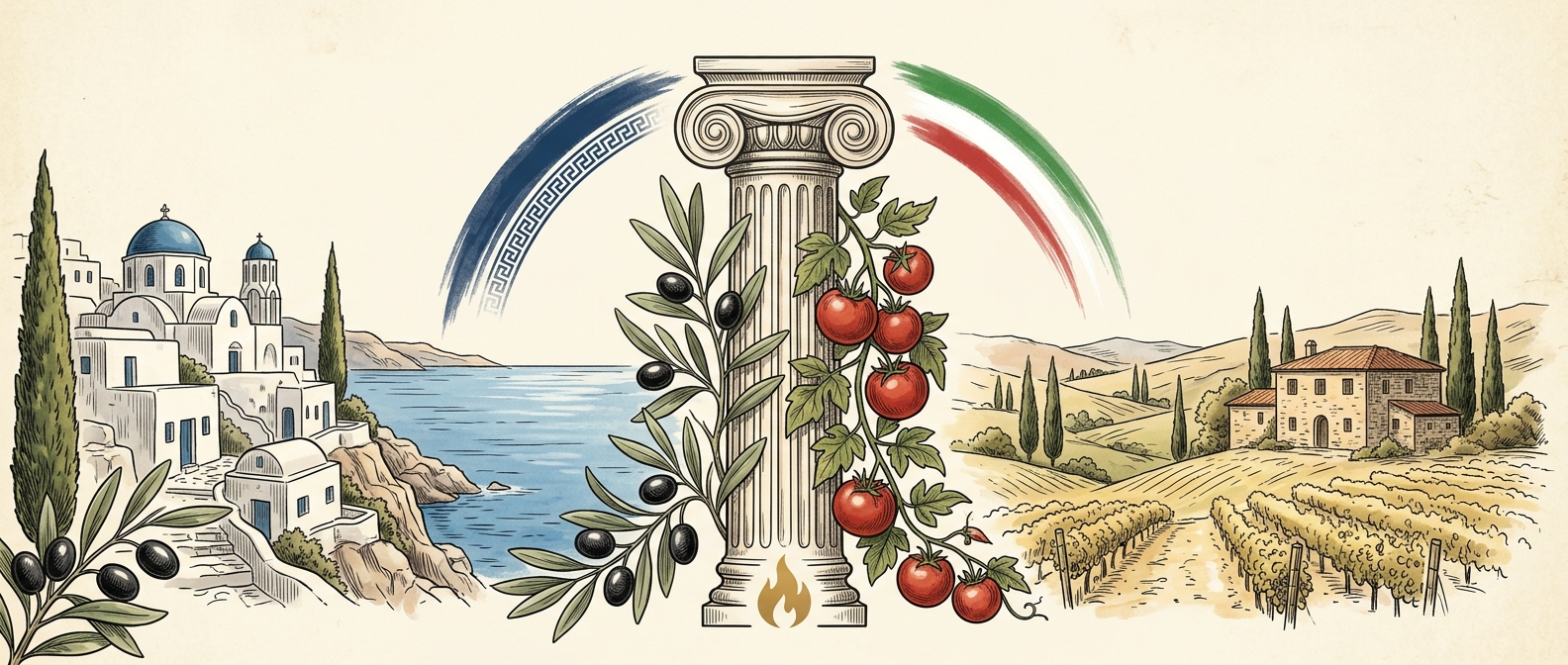 Siekergrill — mediterranean illustration with greek and italian motifs